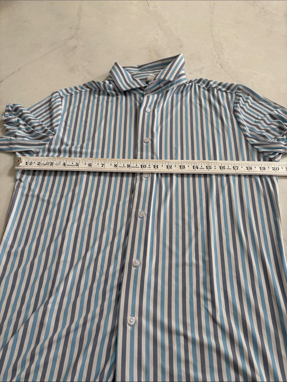State & Liberty Performance Button Down Shirt Blue Stripe 4 Way Stretch Size M - Picture 6 of 8